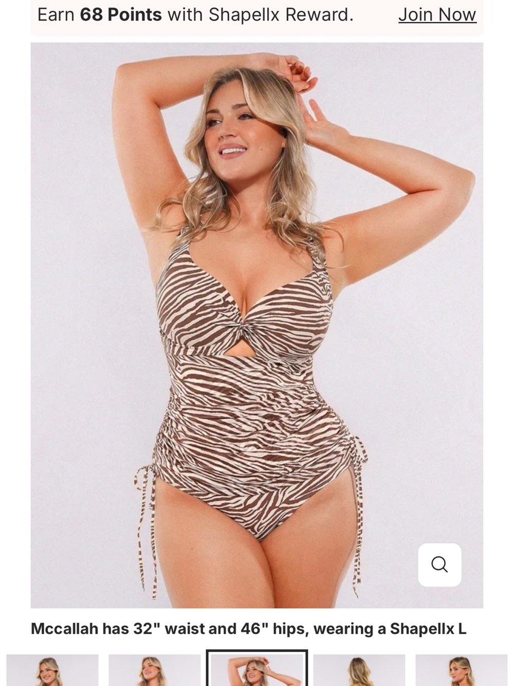 Shapellx Zebra Print One-Piece Swimdress in Brown/White - Picture 2 of 6